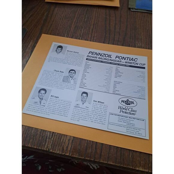 Vintage Michael Waltrip Pennzoil 30 Driver Card Bahari Racing NASCAR Winston Cup - Picture 2 of 2